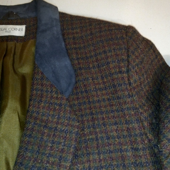 Wool Blazer Sports Jacket Coat Casual Corner Blue Checkered w/Blue Trim Sz 10 - Picture 10 of 11